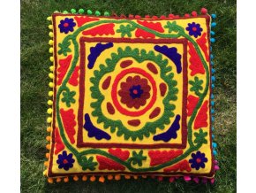 Dekorační povlak na polštář - tradiční indická výšivka, indický meditační polštář, žlutý, doprava zdarma