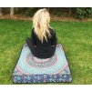 Mahari - Mandala povlak na sedací meditační indický polštář, čtvercový modro-hnědý, bavlna, doprava zdarma