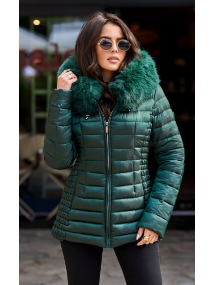 julie damska zimni bunda s umelou kozesinou zelena (2)