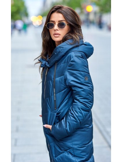 veronika modni bunda styl oversize dlouha petrolej (3)
