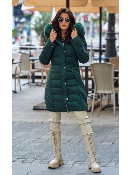 irena elegantni bunda s umelou kozesinou zelena