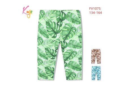 Dívčí 3/4 legíny s listy - zelená/modrá/hnědá