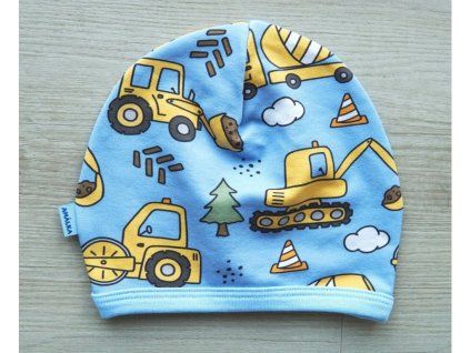 Kojenecká čepička s bagrem - Modrá