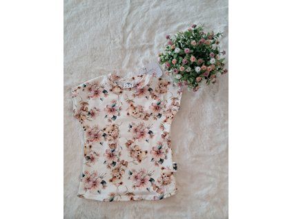 Dívčí tričko s medvídkem - krémové