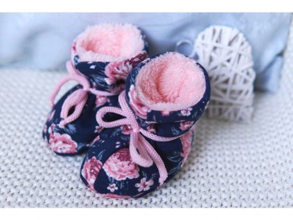 Zateplené bačkůrky tmavé květy (Velikost 56-68)