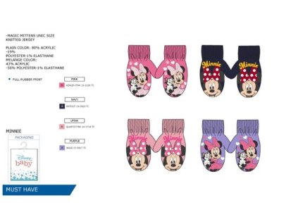 Palcové úpletové rukavice minnie (Velikost uni, Barva tmavě růžová)