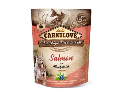 18254 carnilove dog pouch pate salmon with blueberries for puppies 300 g