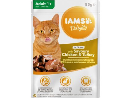 Kapsička IAMS Delights kuře a krůta v omáčce 85 g