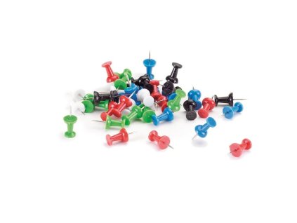 Špendlíky na nástěnku, sada 200 ks, válcové, mix barev