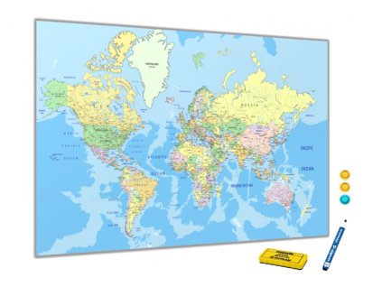 Kovová magnetická tabule - mapa světa