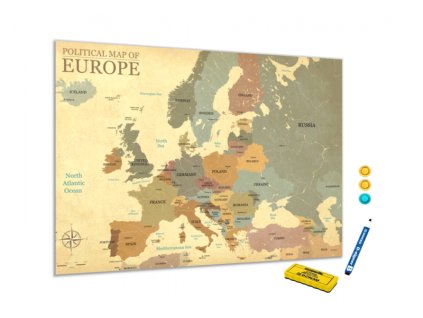 Kovová magnetická tabule - mapa světa s hlavními městy