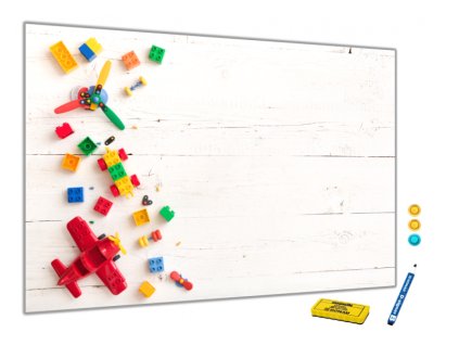 Kovová magnetická tabule - skládací kostky na bílém dřevě