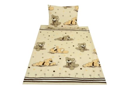 SET - bavlněné povlečení do MŠ - Medvídek s pampeliškou hnědý (obrazové)