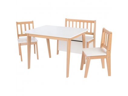 Sestava dřevěná pro MŠ - stoleček + lavice +2 židičky - přírodní /bílá