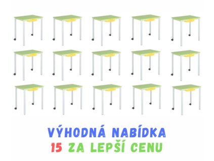 VÝHODNÁ NABÍDKA - 15 x stohovatelný žákovský stůl FLEXI kompakt, jednomístný, pevný s kolečky