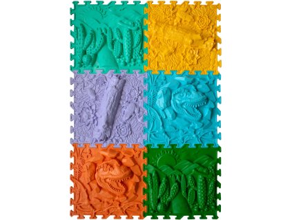 OrtoNature Masážní ortopedické podložky set 6 ks - Dinosauři v Safari (25x25cm)