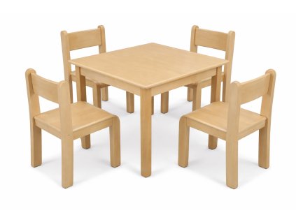 Sestava MAJA - přírodní = 1 stůl čtverec 80 x 80 cm + 4 židle s kluzáky