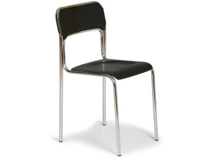 Plastová jídelní židle ASKONA, černá, chromované nohy