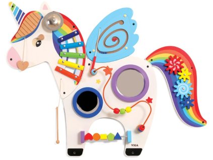 Montessori Nástěnná manipulační deska Jednorožec ( 84 x 67 x 10 cm)