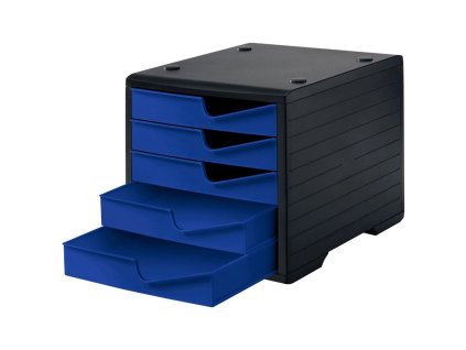 Zásuvkový box černý - 5 modrých zásuvek