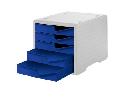 Zásuvkový box šedý - 5 modrých zásuvek