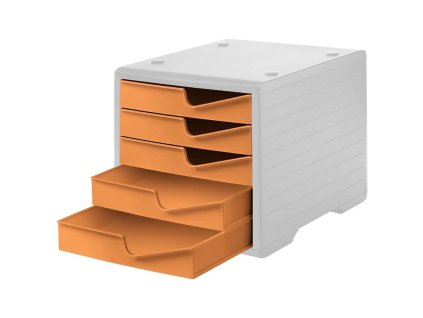 Zásuvkový box šedý - 5 oranžových zásuvek