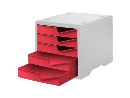 Zásuvkový box šedý - 5 červených zásuvek