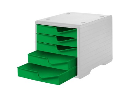 Zásuvkový box šedý - 5 zelených zásuvek