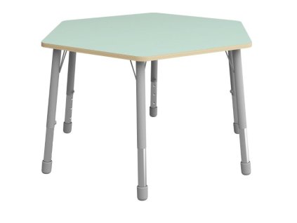 140 cm průměr x 2,5 cm - výškově stavitelný stůl šesiúhelník - deska mátová