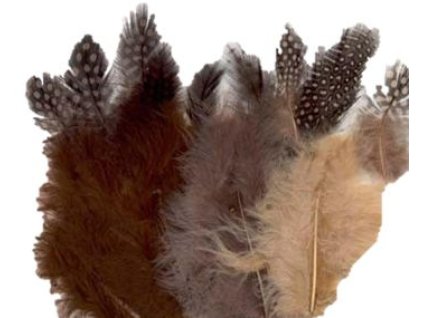 Peří kropenaté + hnědé mix 18ks