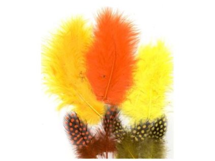 Peří kropenaté + žluté mix 18ks