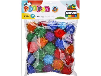 Pompony-plyšové mix barev glittrové 30mm/50ks