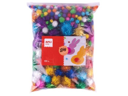 Pompony třpytivé kuličky mix barev a velikostí JUMBO SET 400ks