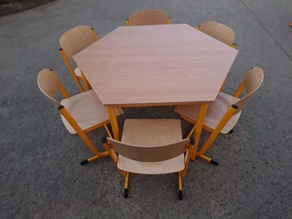 Multi sestava ARMAN - 1 x stůl šestiúhelník 120x60cm + 6 židlí