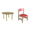Sestava MAJA - barevná hrana = 1 stůl kruh prům. 120 cm 6 noh + 6 židlí s kluzáky