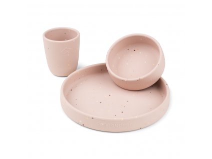 Silikonová jídelní souprava Confetti - růžová