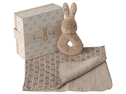 Maileg - Sada s chrastítkem králíček - Cream peach