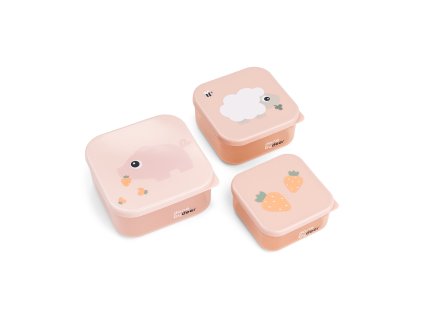 Svačinové boxy Tiny farm 3ks - růžové