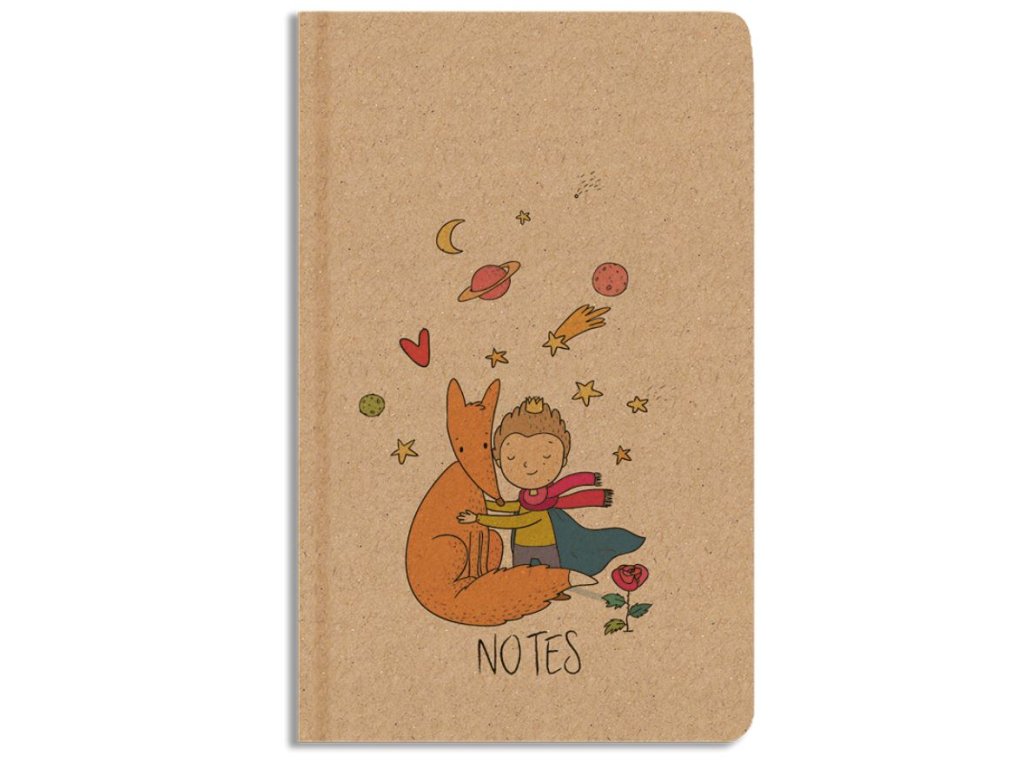 Notes A5 KRAFT Princ s moderní grafikou na kraftové obálce, linkovaný blok se stužkou, pevná vazba V4 – www.majjam.cz