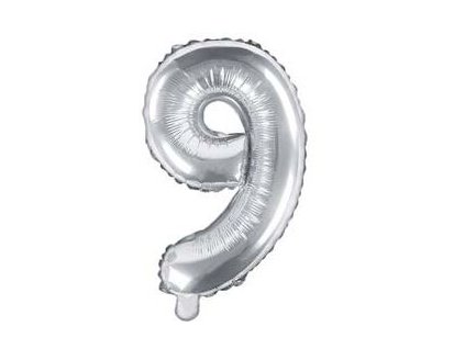 Balón fóliový číslo, 35cm - 9 - stříbrná
