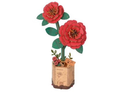 RoboTime - Dřevěné 3D puzzle - Červená kamélie