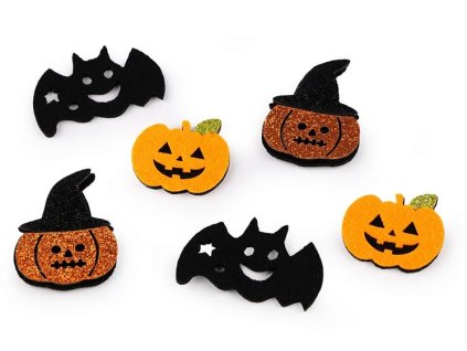 Filcová dýně, netopýr s glitry, Halloween
