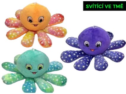 Chobotnička plyšová 15 cm – svítící ve tmě, oranžová, fialová nebo zelená barva – plyšová hračka od 0m+ z www.majjam.cz