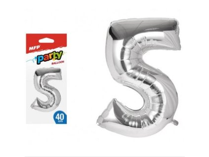Balónek č. 5 nafukovací fóliový 40 cm - stříbrný