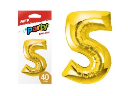 Balónek č. 5 nafukovací fóliový 40 cm - zlatý