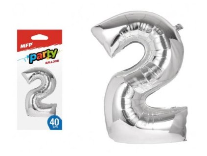 Balónek č. 2 nafukovací fóliový 40 cm - stříbrný