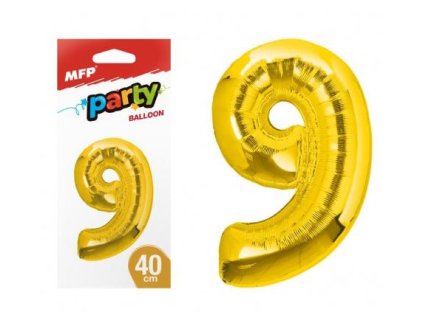 Balónek č. 9 nafukovací fóliový 40 cm - zlatý