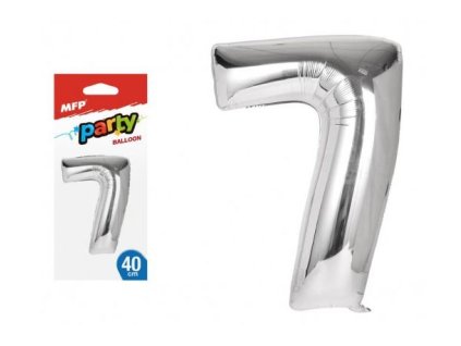 Balónek č. 7 nafukovací fóliový 40 cm - stříbrný