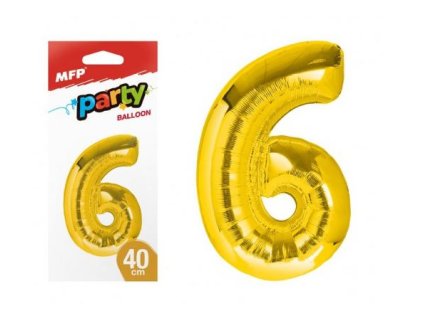 Balónek č. 6 nafukovací fóliový 40 cm - zlatý