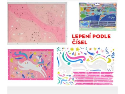 Obrázek se sadou nálepek - lepení podle čísel - 2 druhy